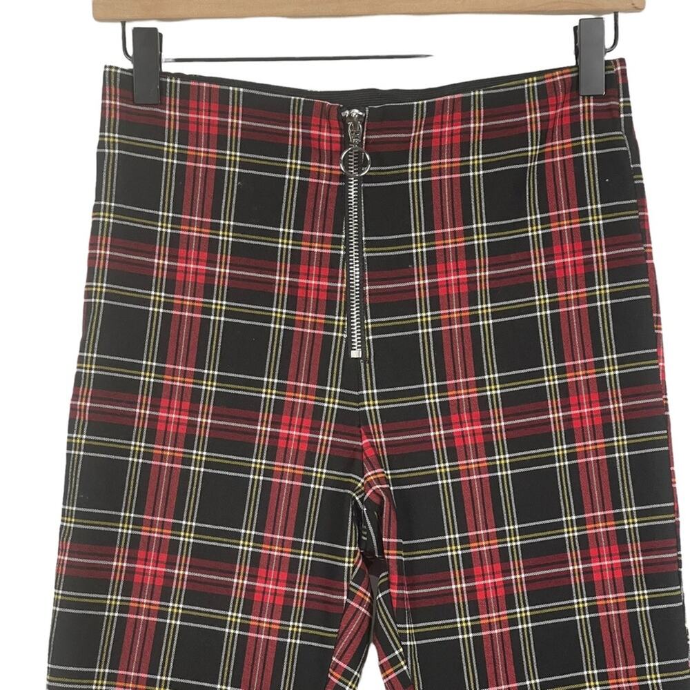 Zara Red Plaid Zip Front High Rise Pants Size Small - Picture 4 of 8